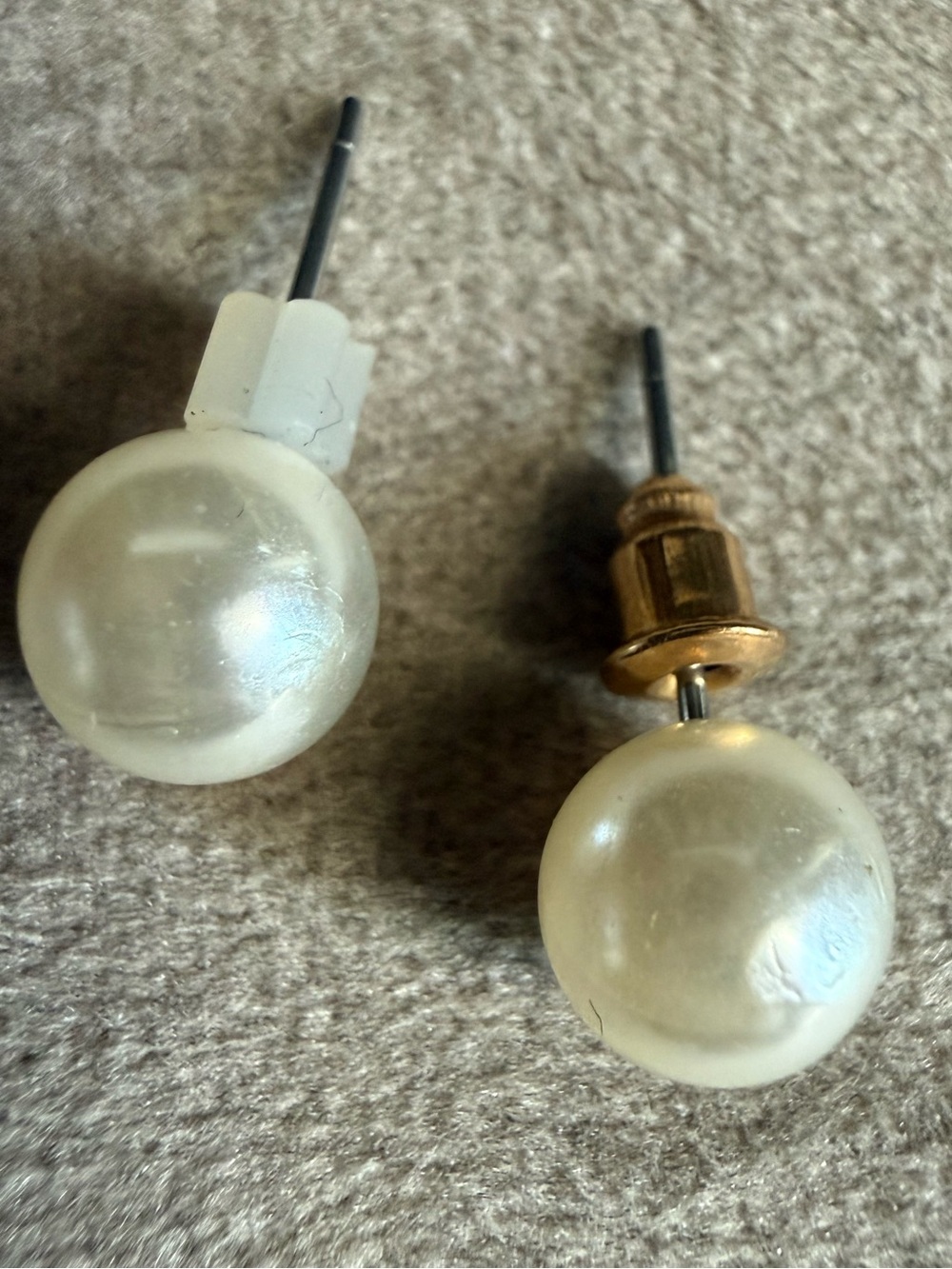 Pearl Ball Stud Earrings - Cream Pearl with Gold Accent - Picture 1 of 1